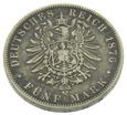 Srebrna moneta 5 marek  II Rzesza Prusy Cesarz Wilhelm