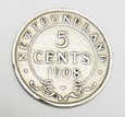 KANADA Nowa Fundlandia 5 cents 1908