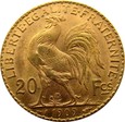 Francja  - 20 franków 1909 - KOGUT -  Paryż - WYSYŁKA GRATIS