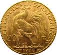 Francja  - 20 franków 1908 - KOGUT -  Paryż - WYSYŁKA GRATIS