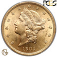 8687. USA 20 dolarów 1904 - PCGS UNC Details