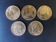 5 sztuk złotych monet  20 Franków, 20 Lirów.