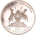 Uganda, 1 000 Shilling 2001 Mundial Piłka Nożna Korea-Japonia Ag