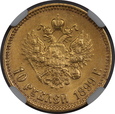 Rosja, 10 Rubli Mikołaj II 1899 AG rok, MS 63 NGC 