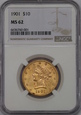 USA , 10 Dolarów Liberty Head 1901 rok , MS 62 NGC, /K7/
