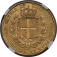 Włochy, 20 Lirów Karol Albert 1841 P rok, AU 58 NGC, /K3/