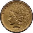 USA, 10 Dolarów Indian Head 1910 rok, AU 58 NGC