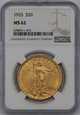 USA, 20 Dolarów St. Gaudens 1925 rok,  NGC MS 62