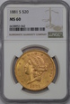 USA, 20 Dolarów Liberty Head 1881 S rok, NGC MS 60