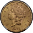USA, 20 Dolarów Liberty Head 1881 S rok, NGC MS 60