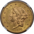 USA, 20 Dolarów Liberty Head 1876 S rok, NGC MS 61