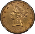 USA , 10 Dolarów Liberty Head 1906 D rok , NGC, /K10/