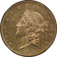 USA, 20 Dolarów Liberty Head 1861 rok, NGC AU 58     