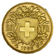 Szwajcaria 20 Franków 1935 - Helvetia, Złoto
