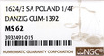 ZG. III WAZA Ort Gdańsk 1624/3 SA NGC MS62!