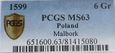 Szóstak 1599 Malbork, PCGS MS 63