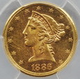 USA, 5 DOLARÓW 1886-S, PCGS MS61