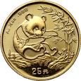 Chiny, 25 yuanów 1994, Panda, 1/4 uncji złota