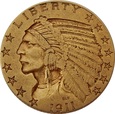 USA: 5 dolarów 1911 , Indianin, (S) Au 900, 8,34 g, 