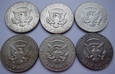 USA 6 x 1/2 dolara 1966, 1967, 1968, 1969 r.  Kennedy