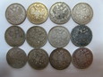 Zestaw 12 monet 1 rubel Rosja Mikołaj II 
