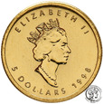 Kanada 5 dolarów 1998 liść klonowy 1/10 uncji złota st.1