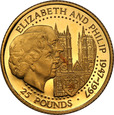 Guernsey 25 funtów 1997 Królewskie Złote Gody st.L