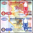 50 + 100 KWACHA ZAMBIA 2001 ROK STAN BANKOWY UNC