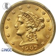 PGNUM - USA 2 1/2 dolara 1907. NGC MS 65