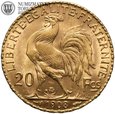 Francja, 20 franków, Kogut, 1908, złoto