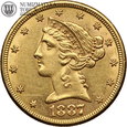 USA, 5 dolarów, 1887 rok, S, złoto