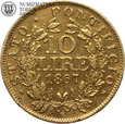 Watykan, 10 lirów, 1867 rok, złoto