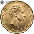 Hiszpania, 25 peset, 1876, złoto, nowe bicie