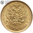 Rosja, Mikołaj II, 5 rubli 1898, AG, złoto
