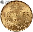 Szwajcaria, 10 franków 1922 B, złoto