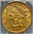 USA, 5 dolarów 1902, Liberty, złoto, PCGS MS62