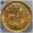 Serbia, 20 dinarów 1879 A, złoto, PCGS AU58