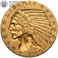 USA, 5 dolarów 1910, Indianin, złoto, st. 3+