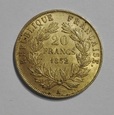 FRANCJA 20 Franków 1852 rok. Złoto - oryginał. 