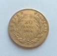 FRANCJA 20 Franków 1854 rok. Złoto