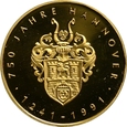 Niemcy, numizmat 750 lat Hanoweru 1991, złoto 999 st. L