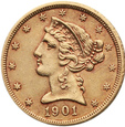USA, 5 dolarów 1901/0 S
