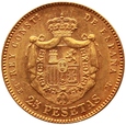 Hiszpania, 25 pesetas 1877 r.