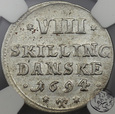 Skandynawia, Dania, 8 skillingów, 1694, NGC MS 62