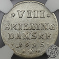 Skandynawia, Dania, 8 skillingów, 1695, NGC MS 62