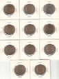 Szwecja, 11 x 1 korona, monety z kolejnych lat 1953-1962