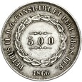 Brazylia - Piotr II - 500 Reis Realów 1866 - Srebro - STAN !