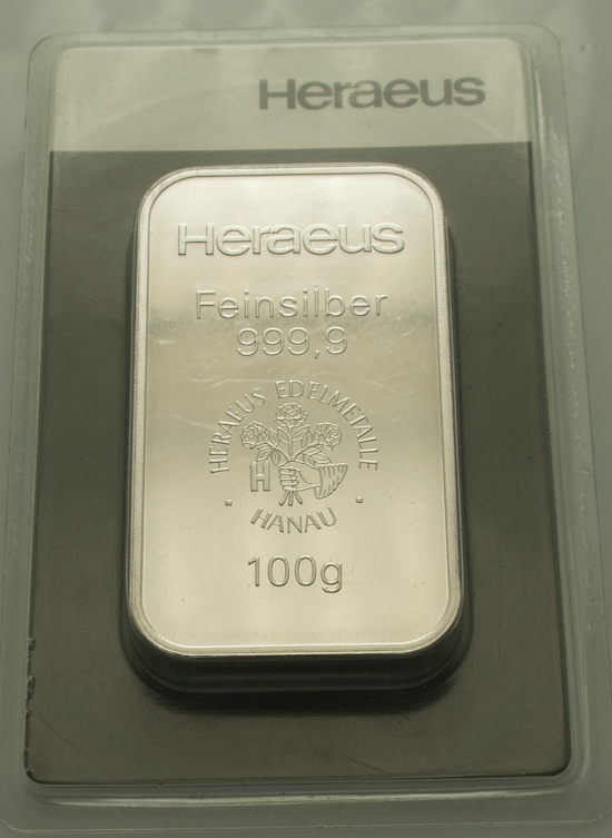 Sztabka srebro 100g Ag999  Heraeus