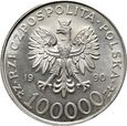 Polska, III RP, 100000 złotych 1990, Solidarność, Typ A