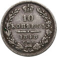 Rosja, Mikołaj I, 10 kopiejek 1848 СПБ-HI, Petersburg